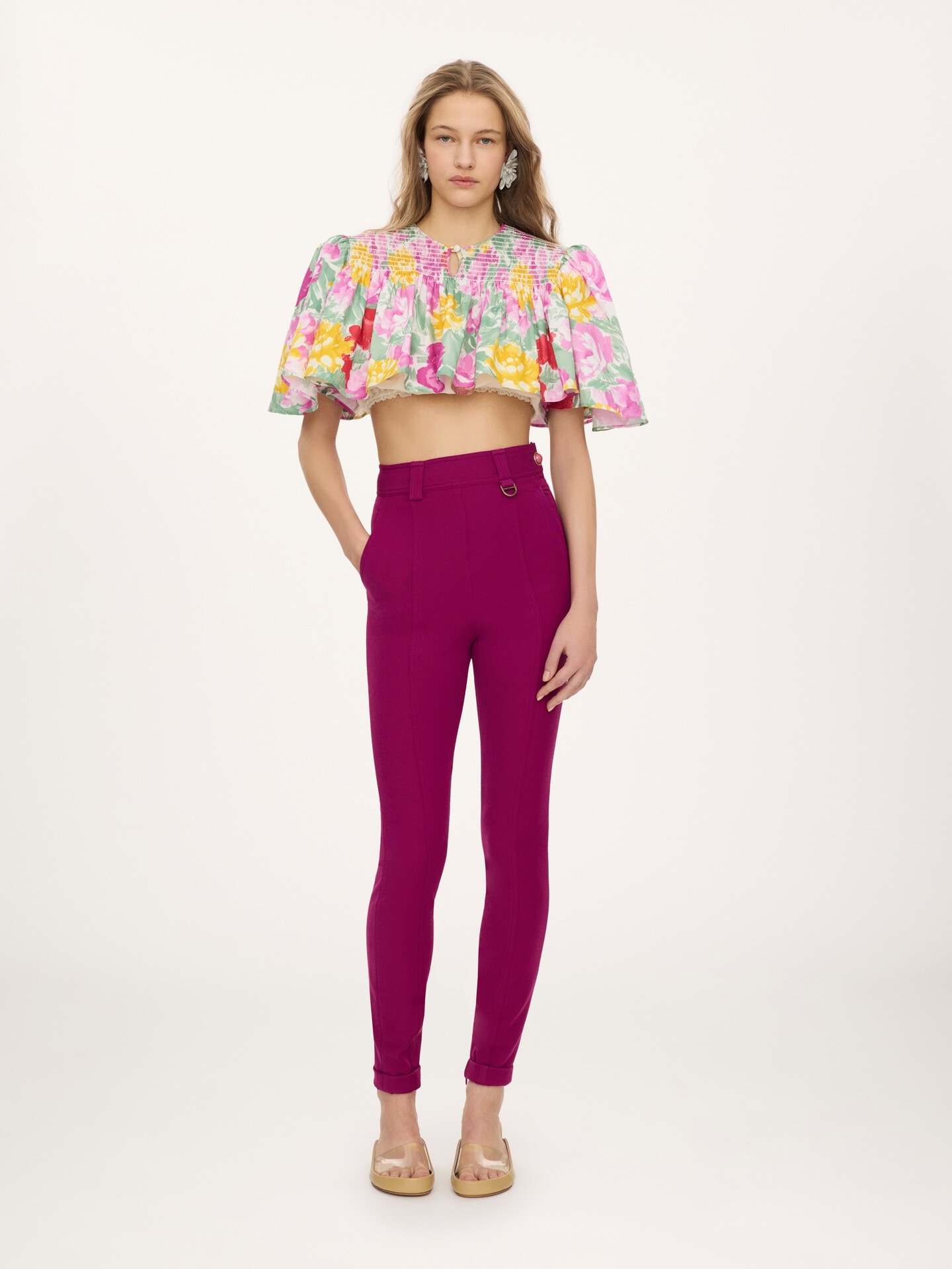 High-rise fitted pants in stretch tricotine - 3