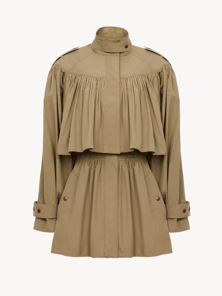 High-neck short trench coat in cotton poplin - 2