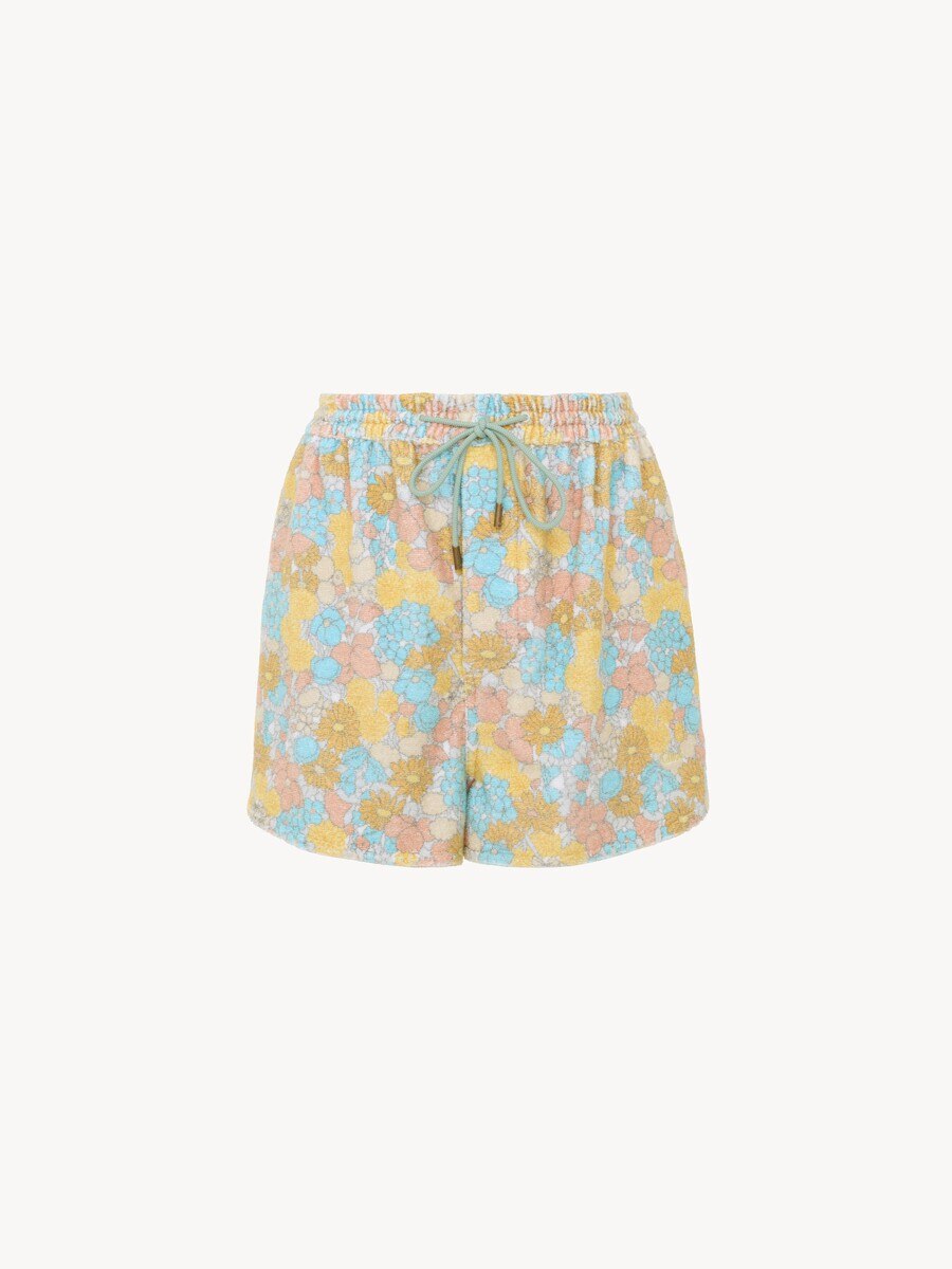 Drawstring mini shorts in cotton toweling - 1