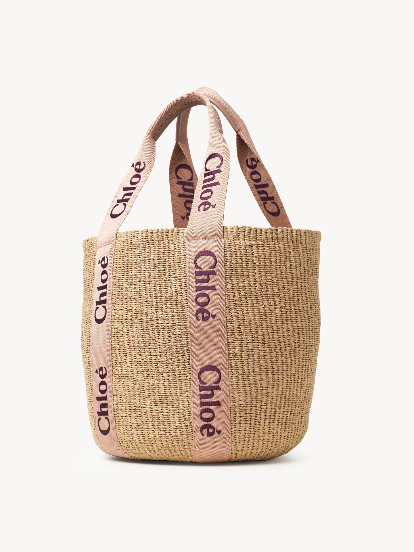 ナチュラルファイバー製Woodyラージバスケットバッグ ピンク - Chloé