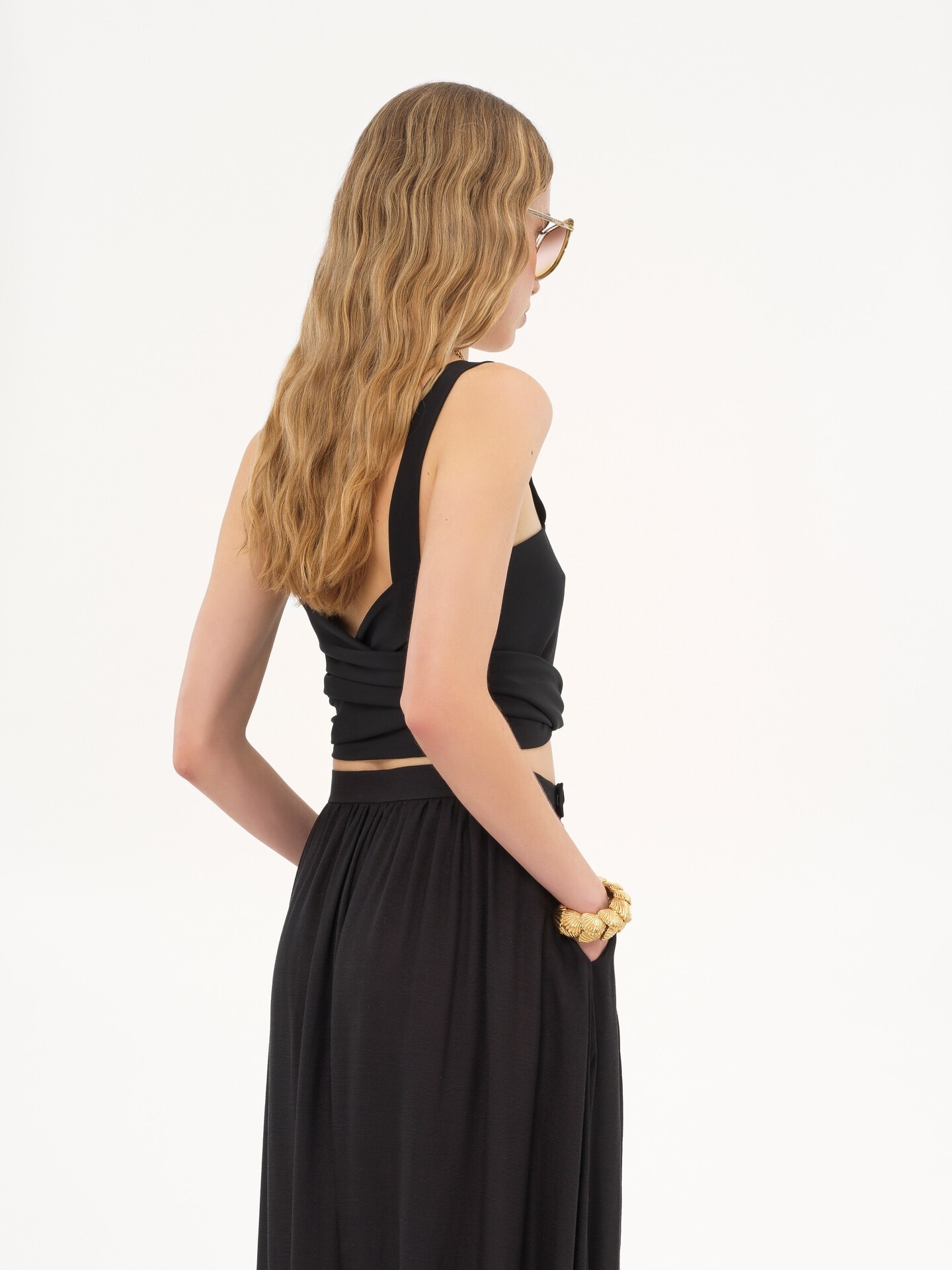 Cropped front-tie tank top in cr&ecirc;pe de chine - 5