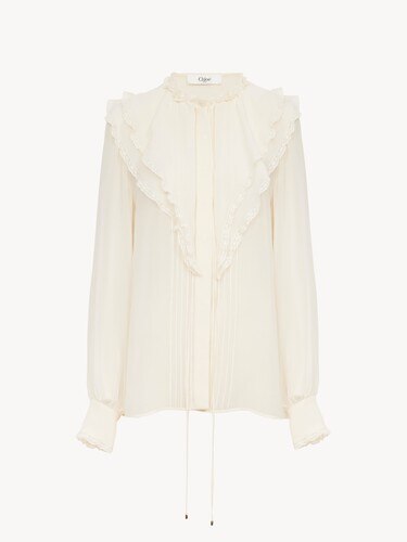 Ruffled blouse in silk georgette - 1