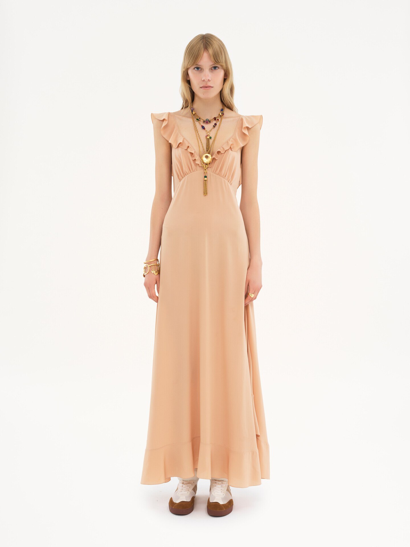 Long sun dress in cr&ecirc;pe de chine - 3