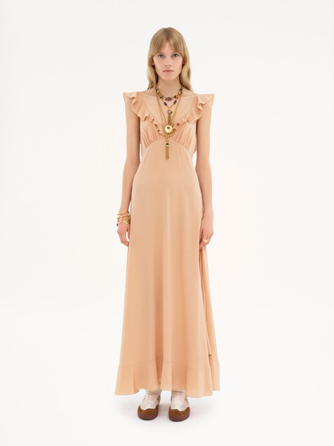 Long sun dress in cr&ecirc;pe de chine