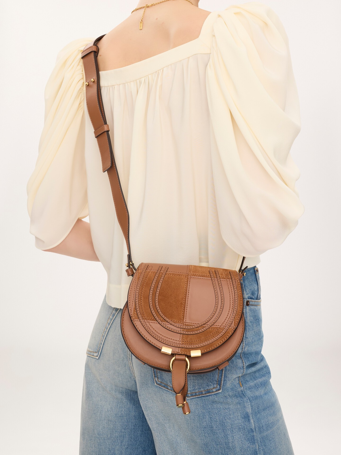 Small Marcie saddle bag in grained & suede leather - 3