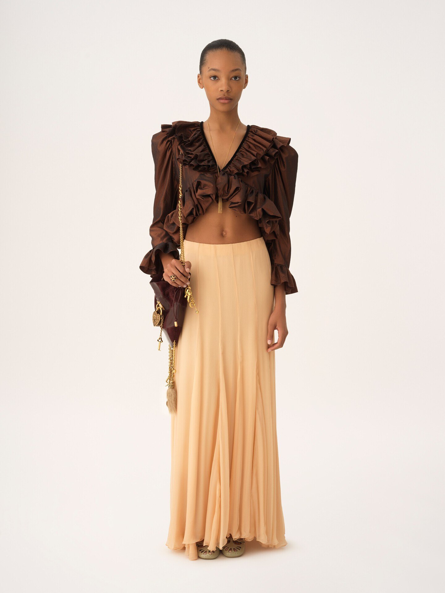 Fluid maxi skirt in silk mousseline - 3