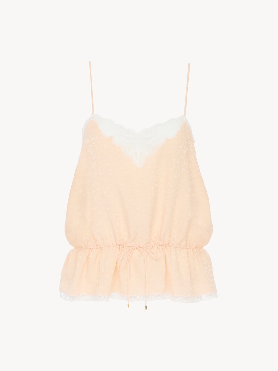 Camisole top in silk jacquard & lace - 2