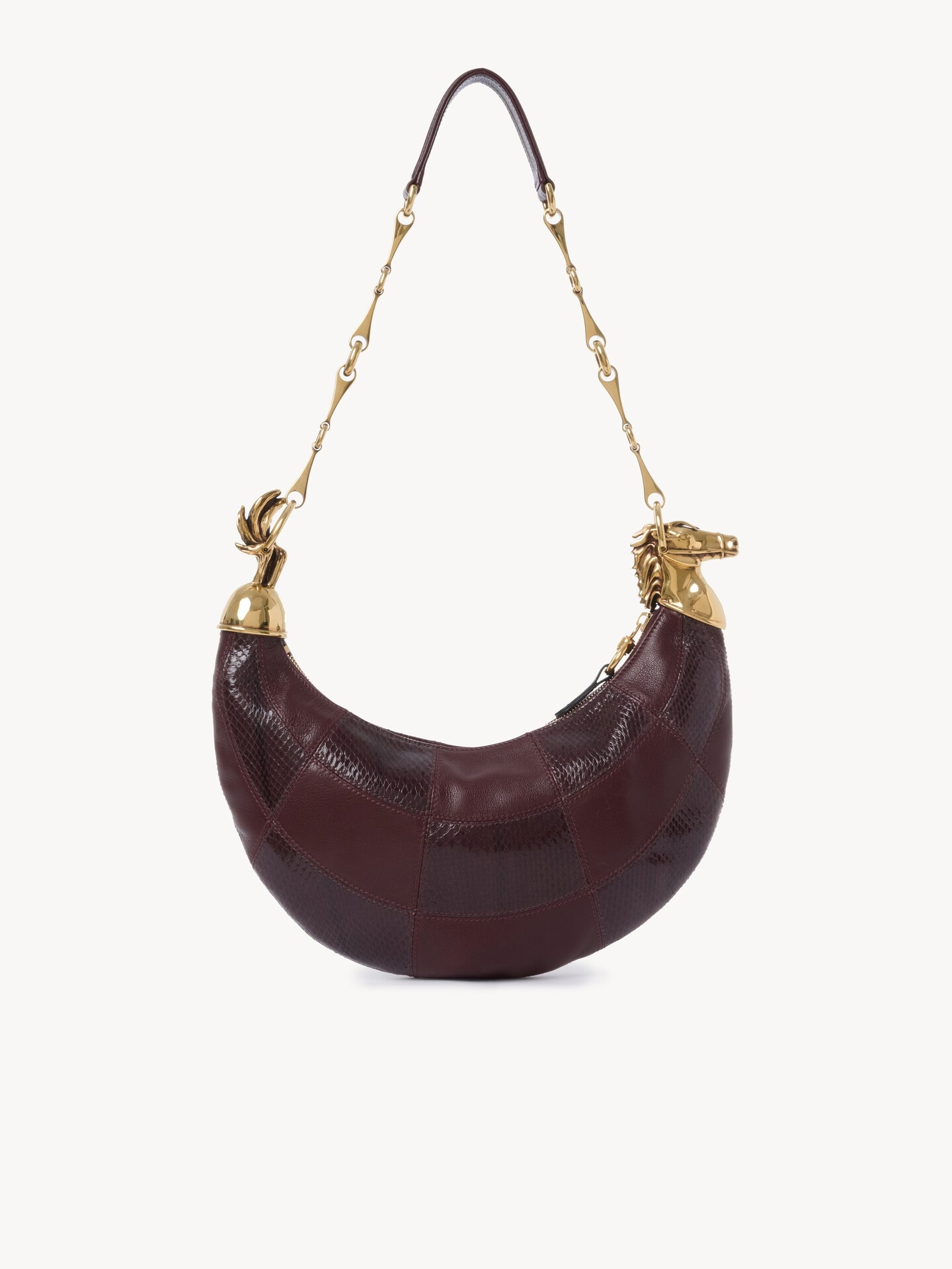 Chain Horse shoulder bag in grained leather & snakeskin - 4.0