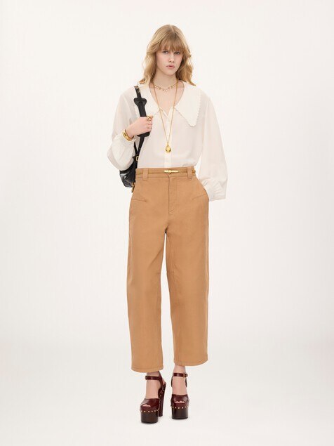 Puff-sleeve blouse in cr&ecirc;pe de chine