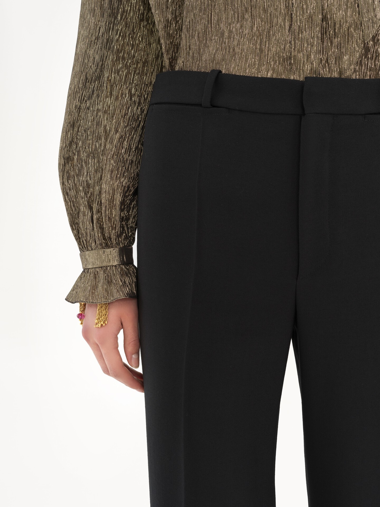 Flared tailored trousers in wool grain de poudre - 6
