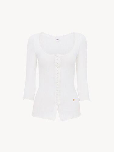 コットン製スクープネック フィットカーディガン White - Chloé
