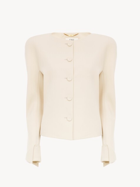 Chaqueta ajustada sin cuello de lana grain de poudre