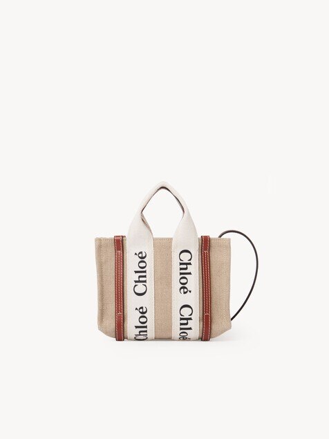 Mini Woody tote bag in linen