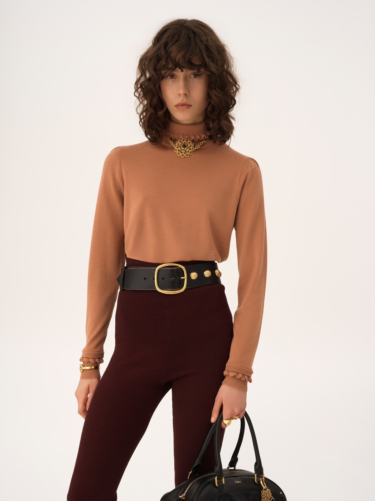 Pull col roul&eacute; en maille de laine m&eacute;rinos - 4