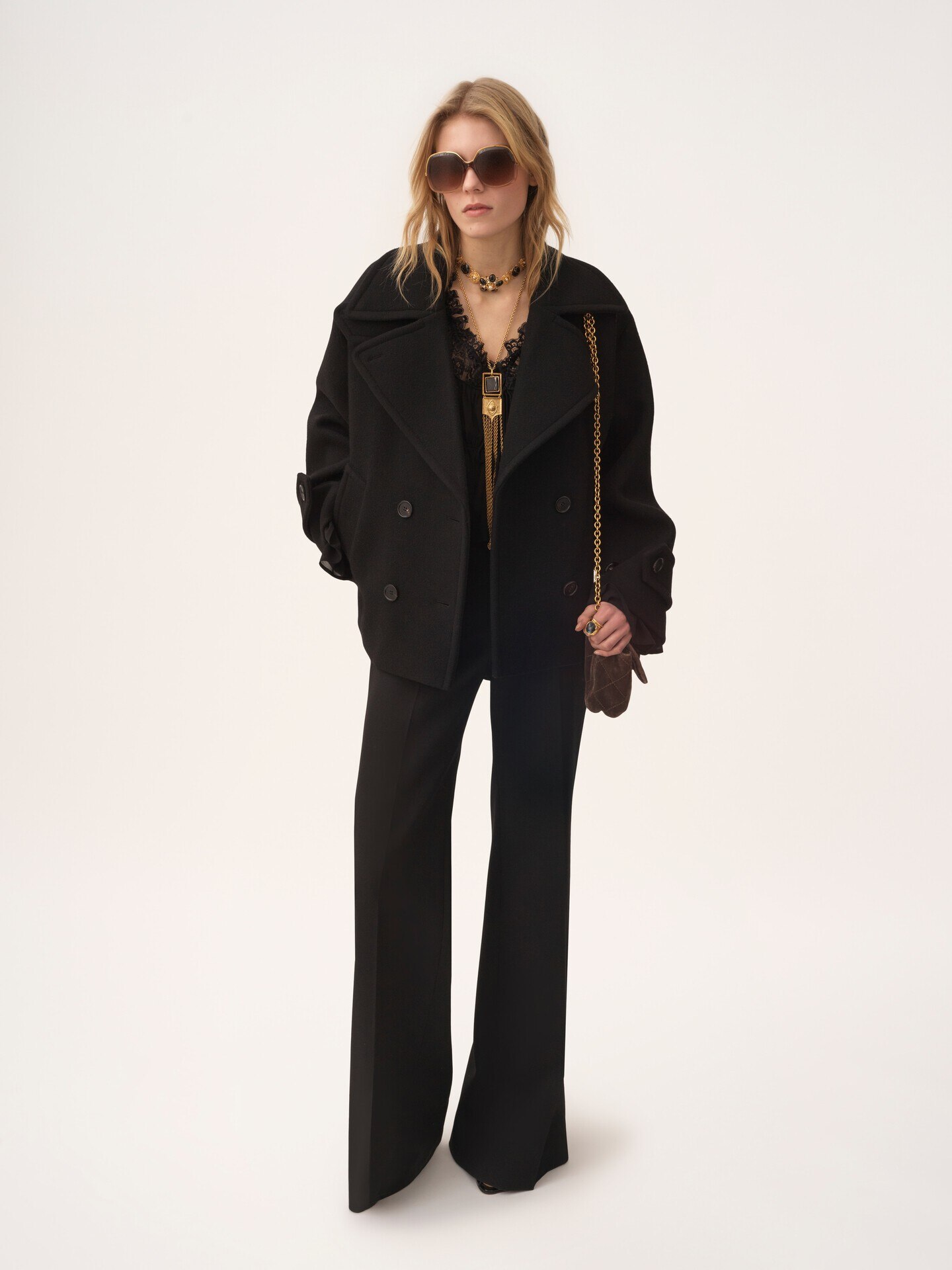 Chloé 黒 ウール オープンフロントコート ウール製オーバーサイズ ショートコート 黒 - Chloé