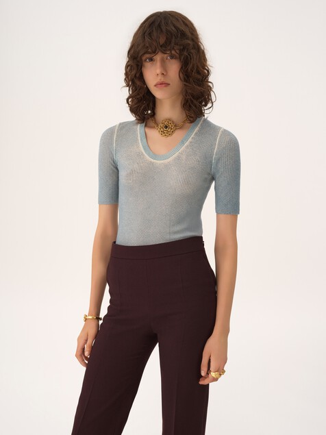 Short-sleeve sweater in a merino wool knit