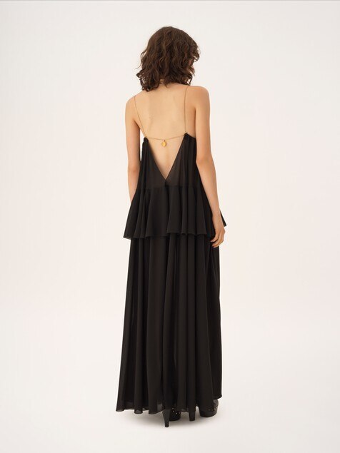 Robe longue sans manches en georgette de soie