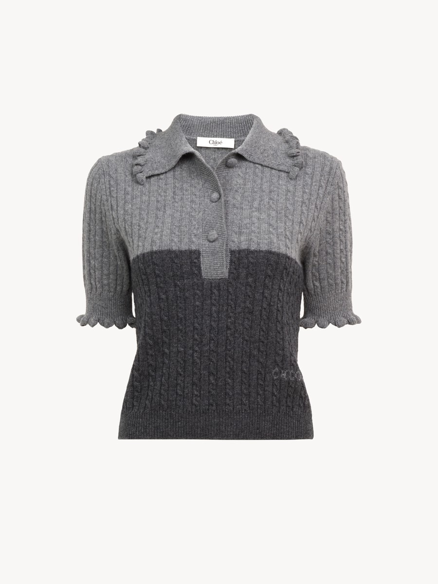 Pull polo manches courtes en maille de laine et cachemire - 2