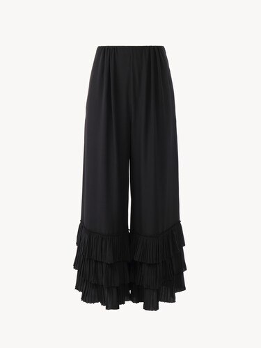 Pantalones fluidos de pernera ancha de crep&eacute; de seda china - 1