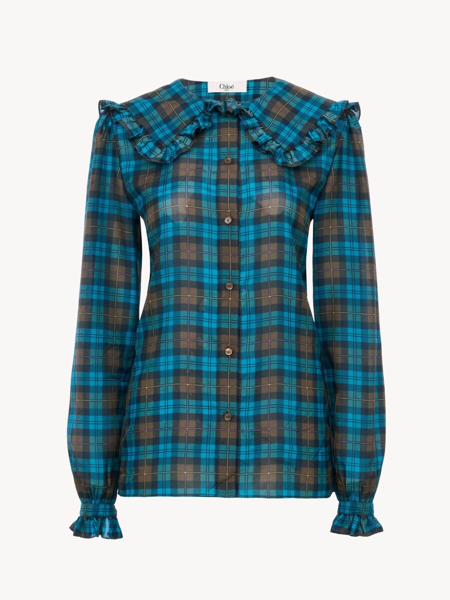 Ruffled lavalli&egrave;re blouse in check silk habotai - 2