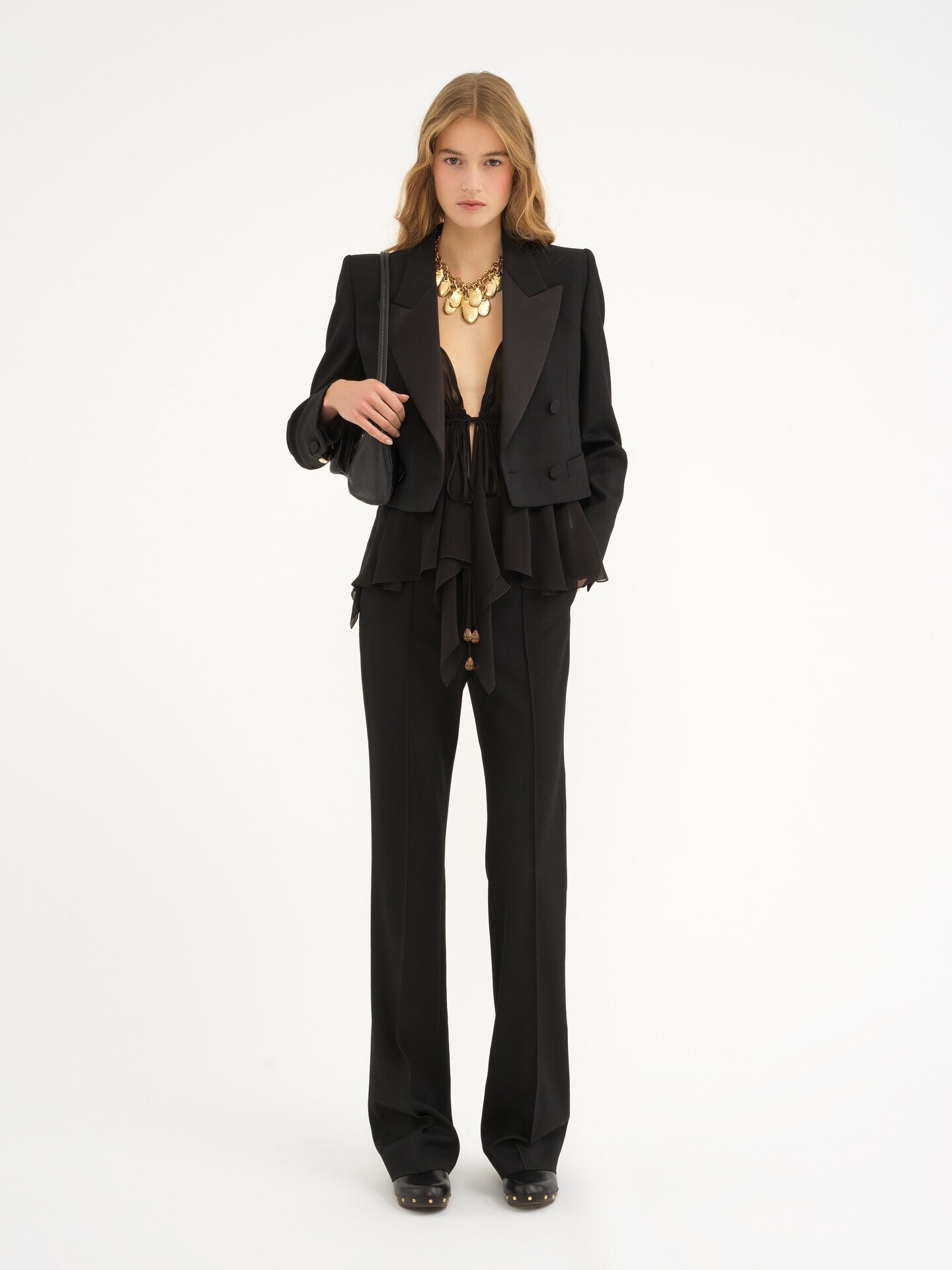 High-waisted pants in wool gabardine - 3