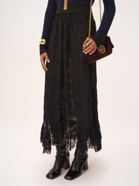 Ruffled midi skirt in floral lace jacquard