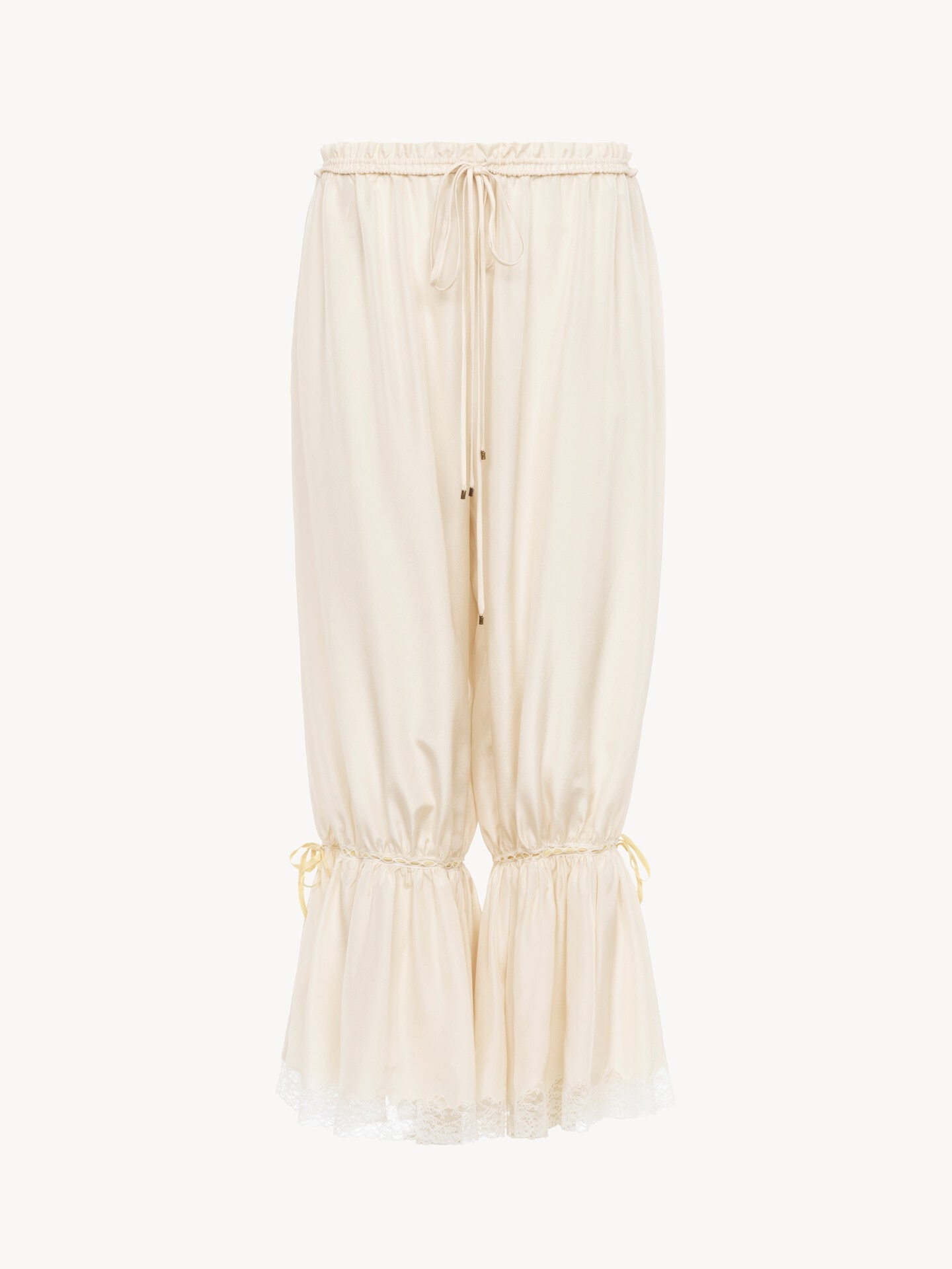 Fluid cropped trousers in washed silk pong&eacute; & lace - 1