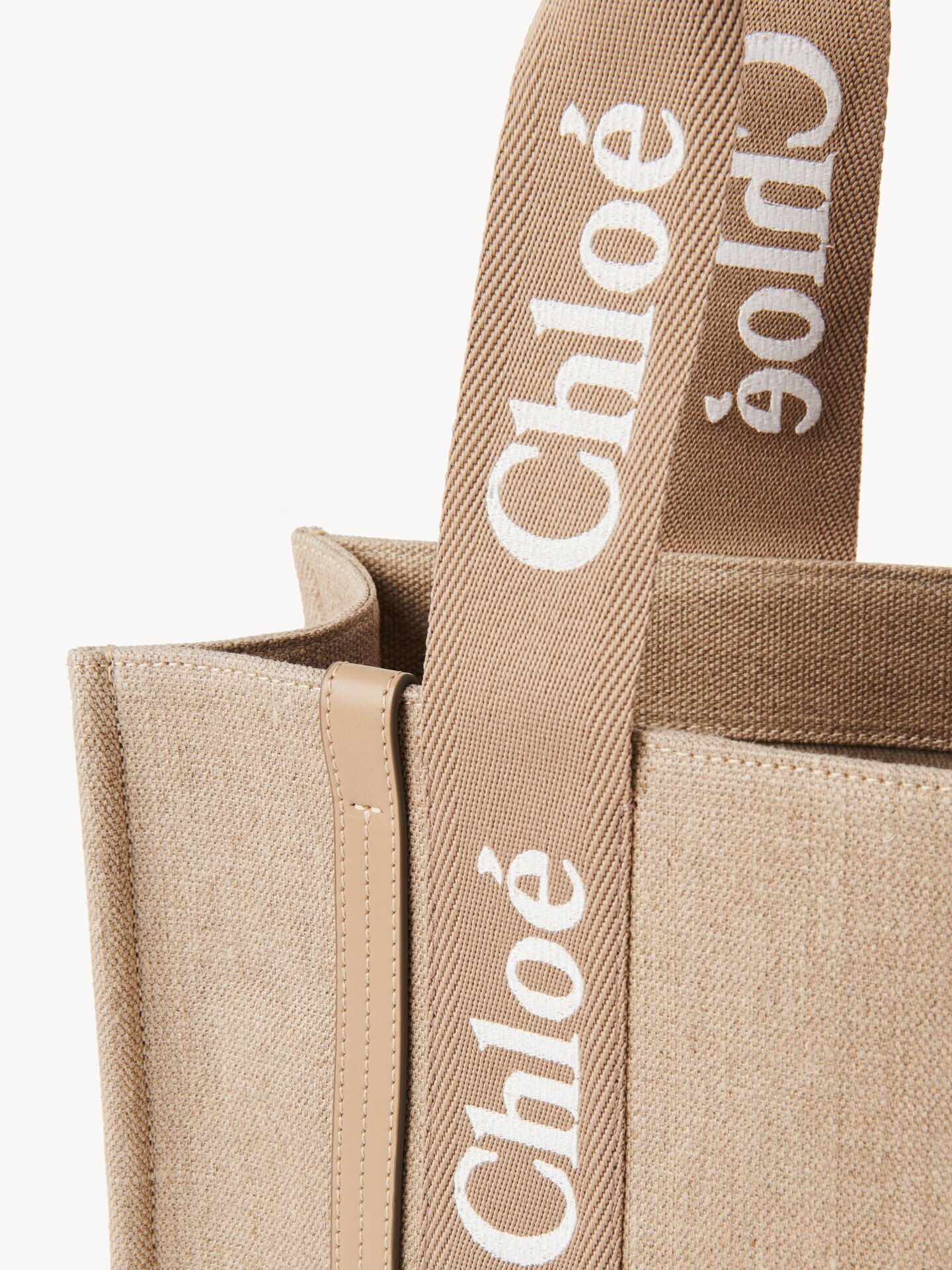 Woody tote bag in linen & leather - 8