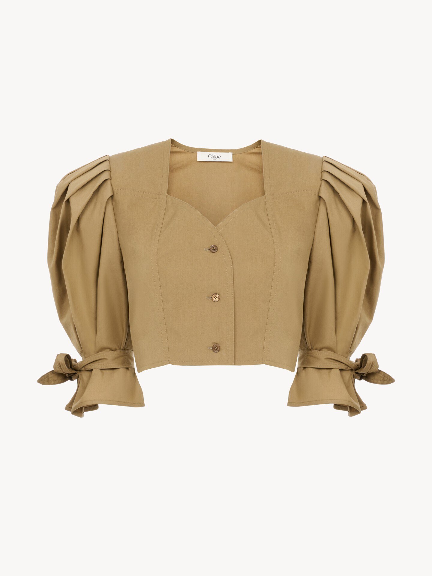 Puff-sleeve cropped top in cotton poplin - 2