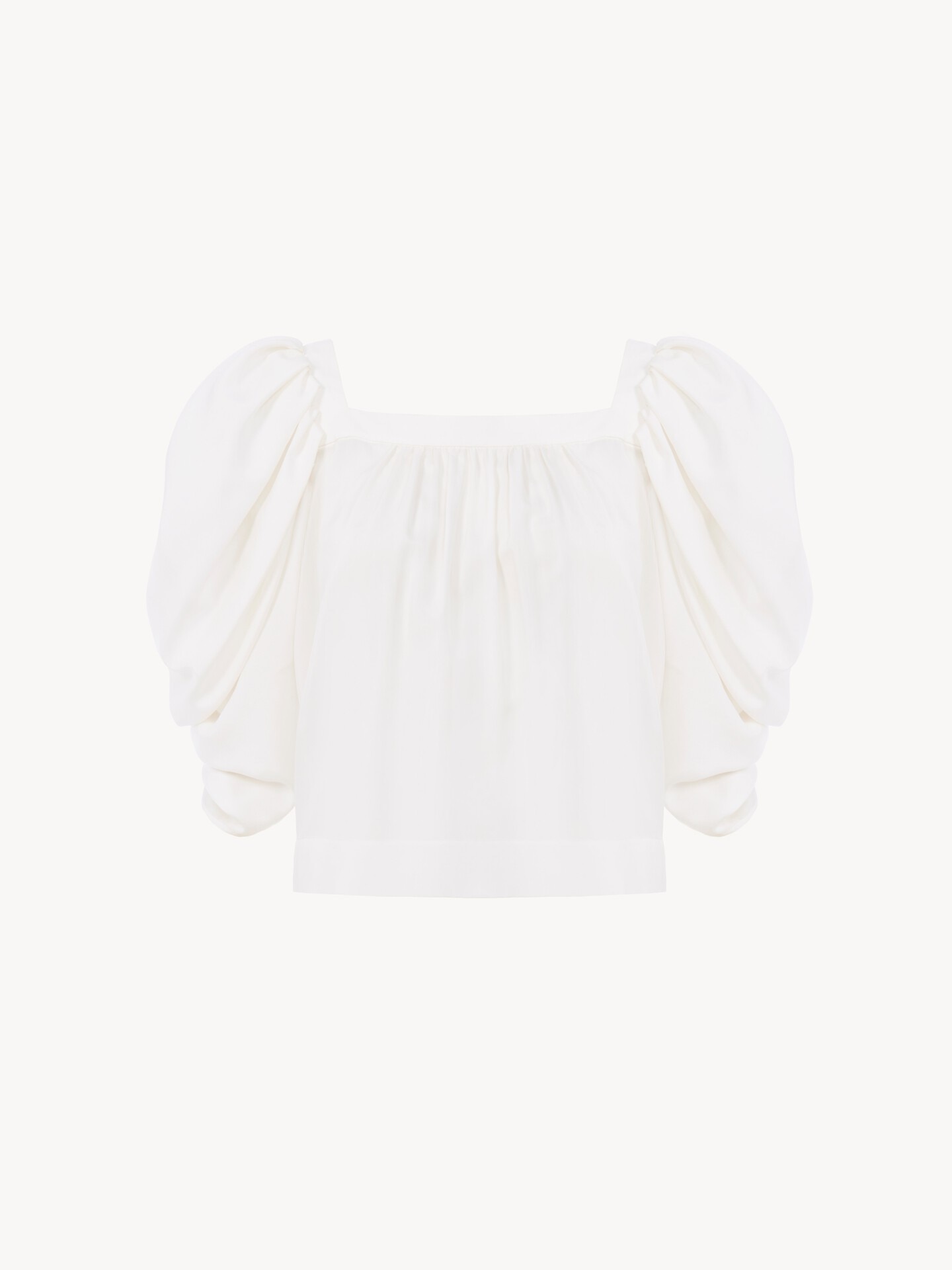Puff-sleeve pleated top in silk poplin - 1