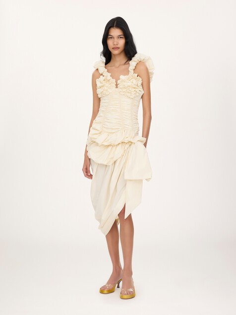 Robe midi sans manches fronc&eacute;e en popeline de coton