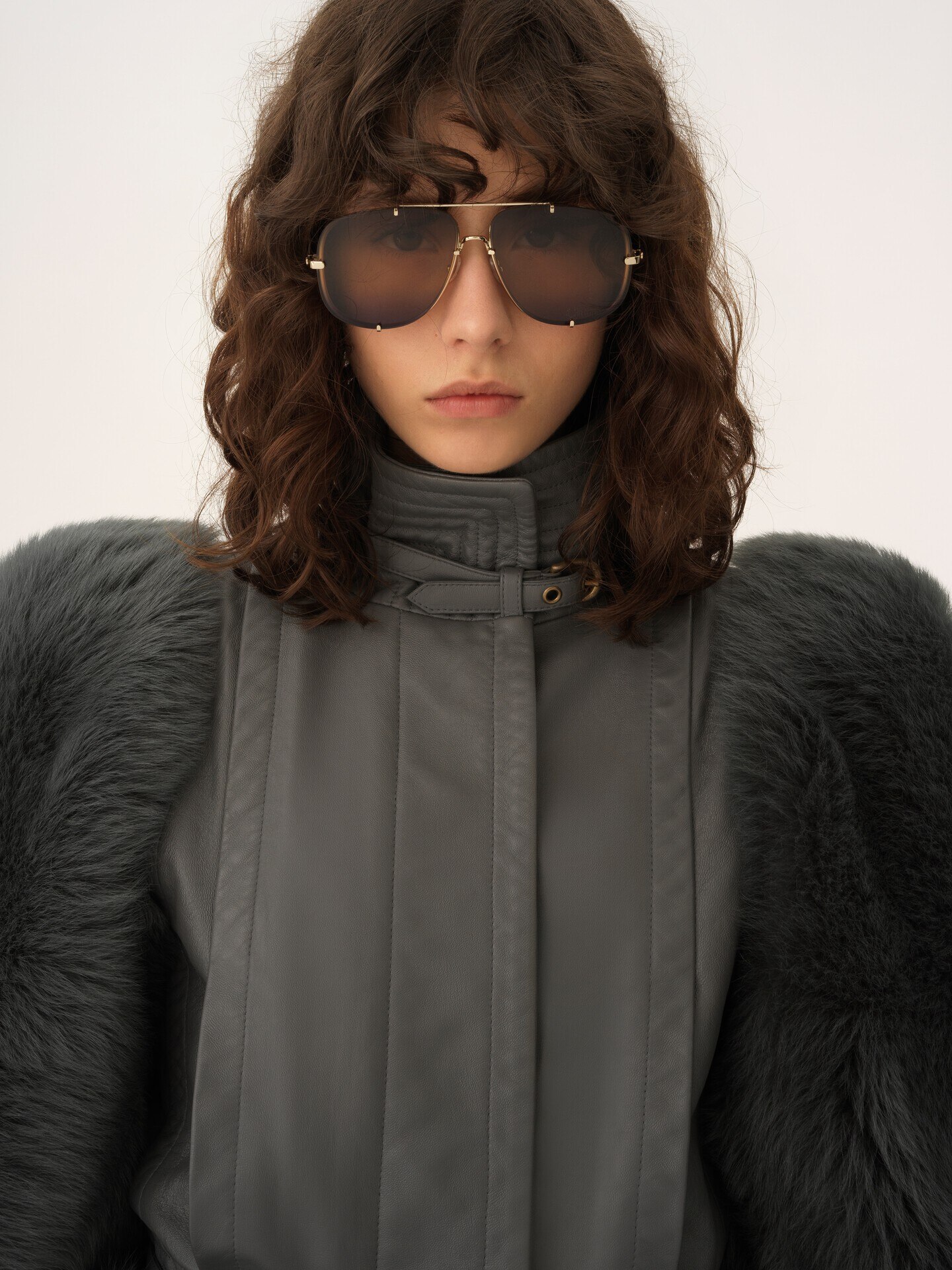 High-neck hybrid jacket in leather - 8