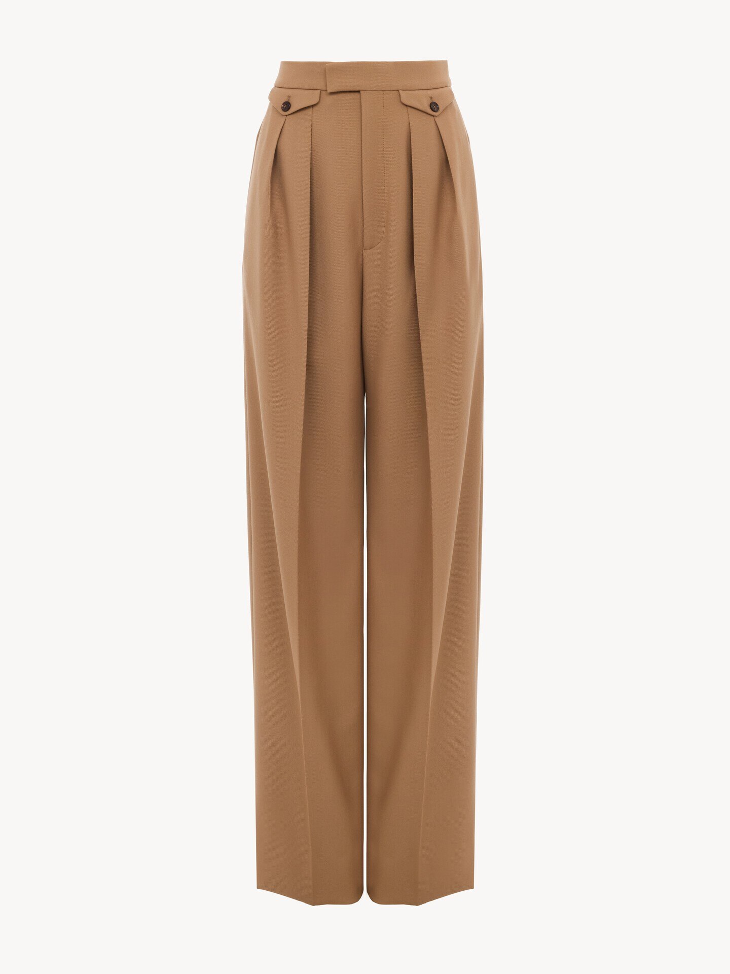 Pantalon taille haute fronc&eacute; en gabardine de laine - 2