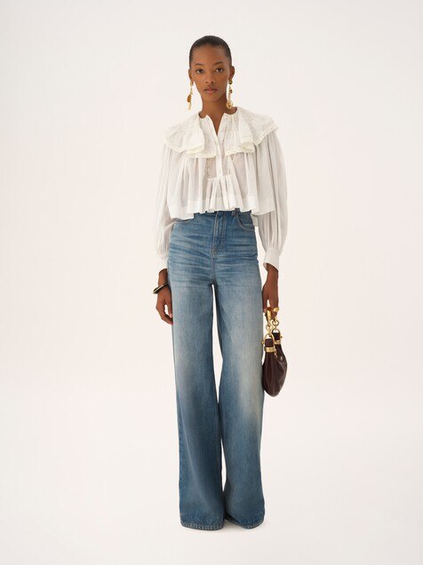 Cropped ruffled top in cotton voile & lace