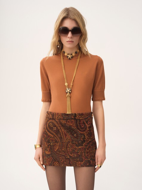 Straight mini skirt in tapestry jacquard