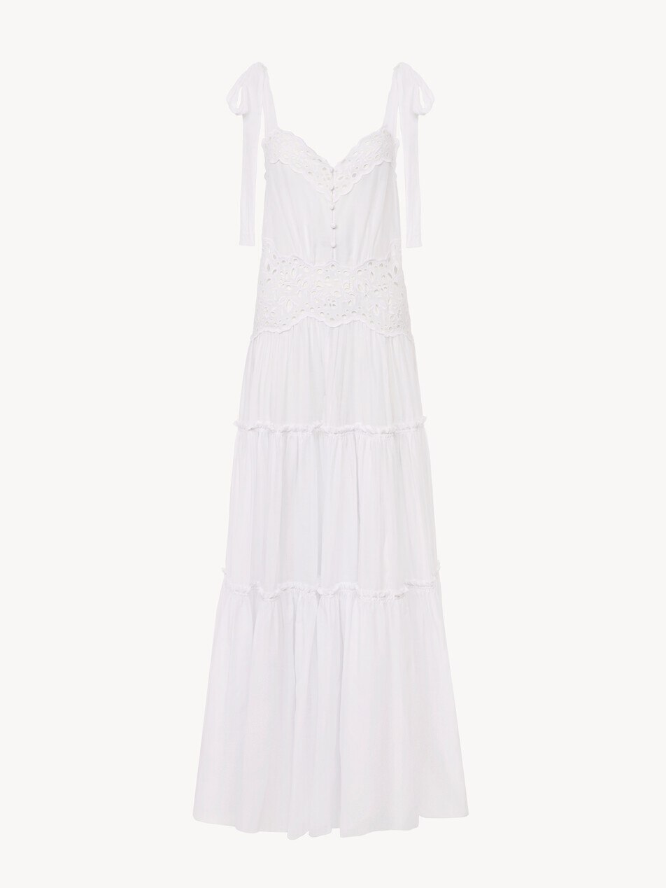 Vestido largo estratificado de velo de algod&oacute;n - Packshot