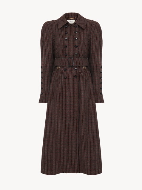 Double-breasted riding coat in houndstooth wool