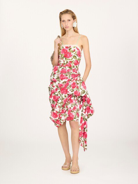 Falda envolvente hasta la rodilla de popelina de algod&oacute;n