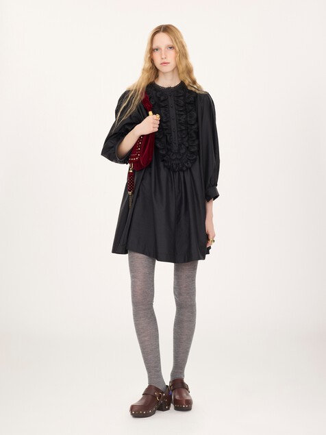 Long-sleeve mini dress in technical taffeta