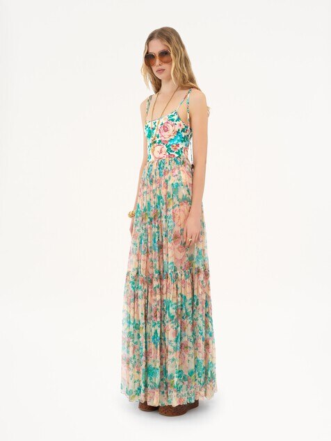 Gathered maxi skirt in silk mousseline