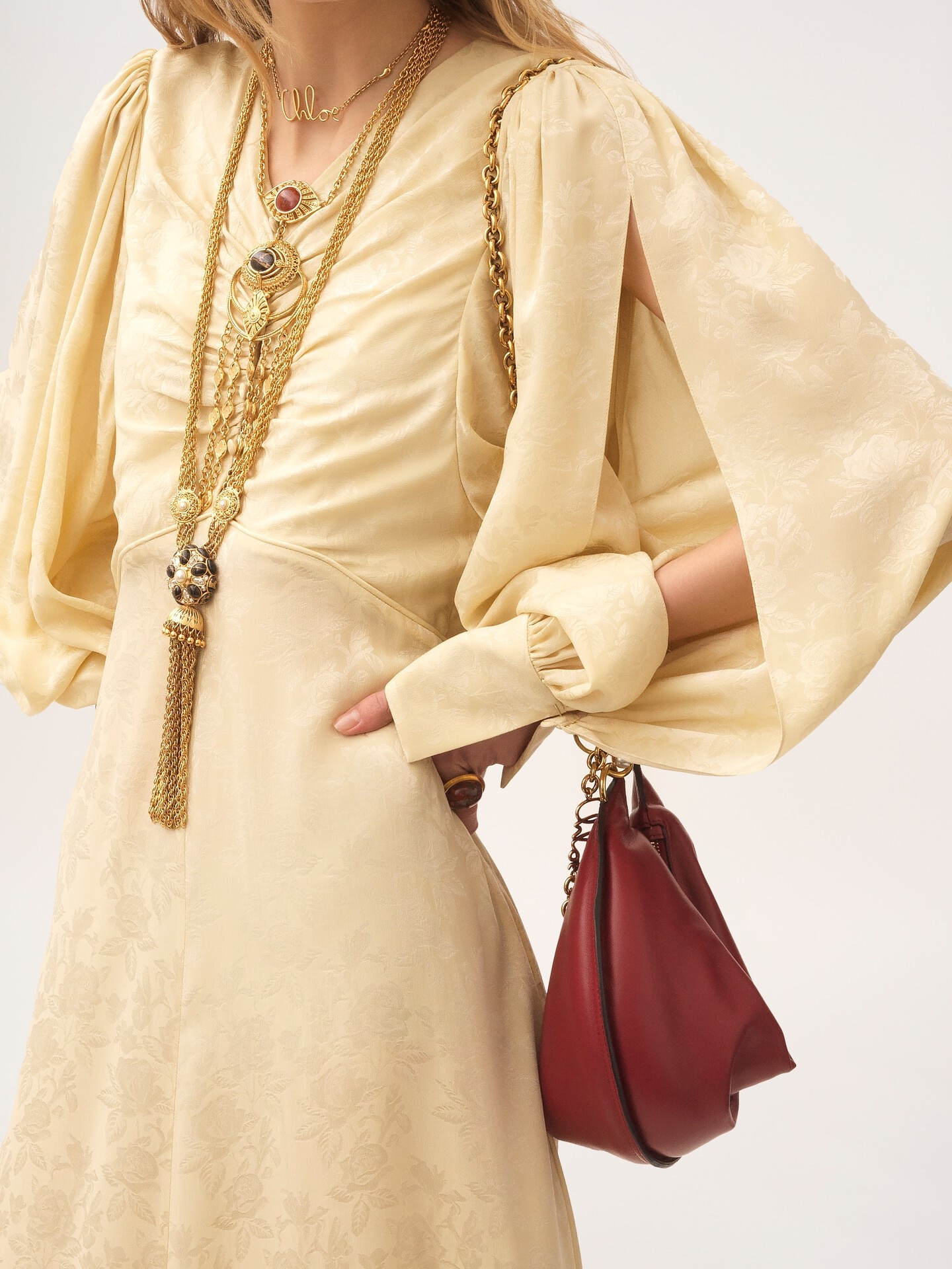 Ruched long dress in silk jacquard - 6