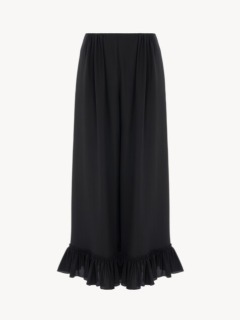 Cropped fluid pants in cr&ecirc;pe de chine