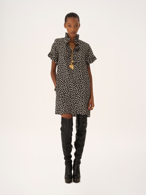 Short-sleeve mini dress in silk jacquard