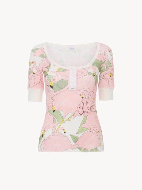 Top henley manches courtes en jersey de coton &agrave; logo