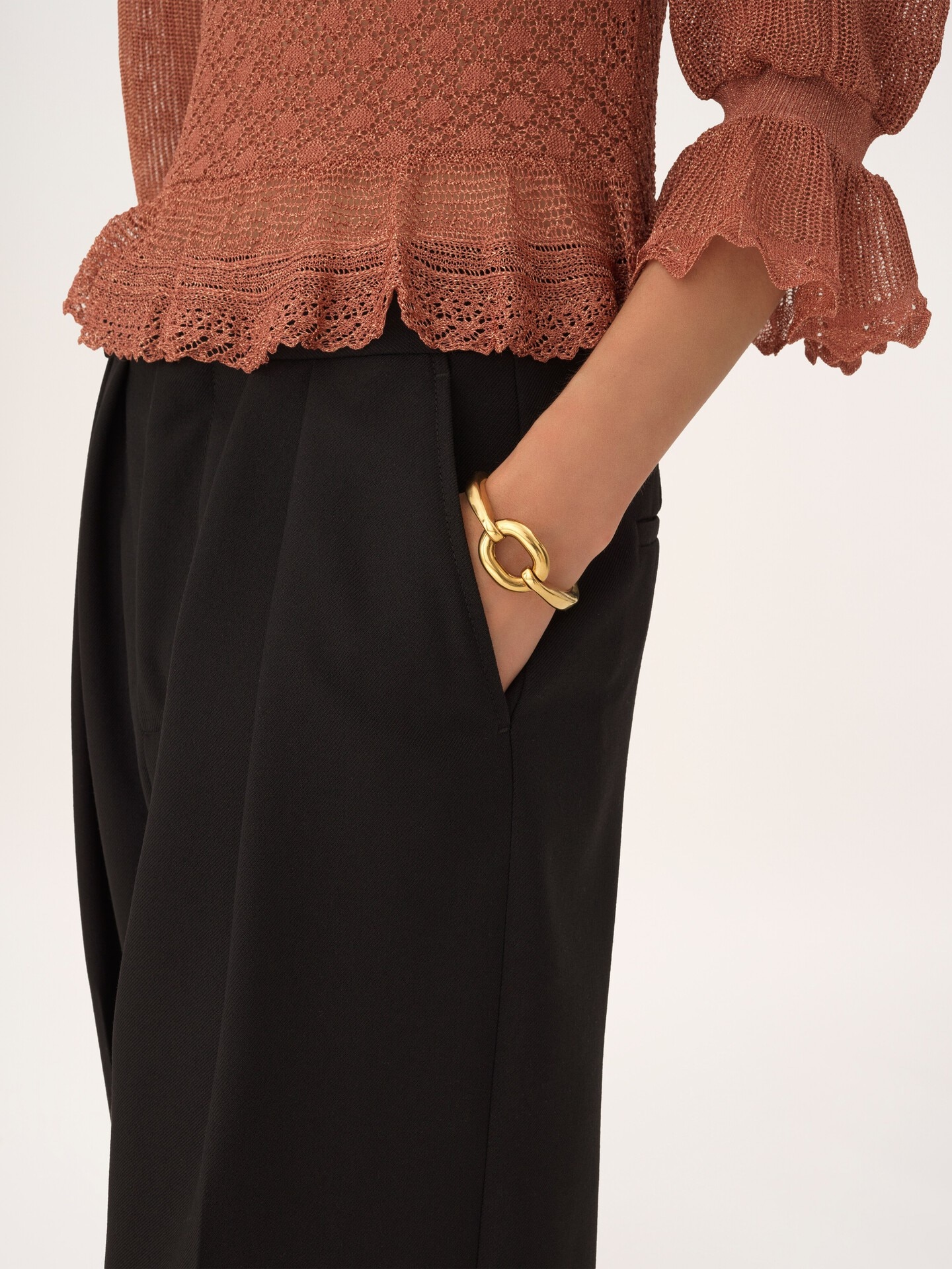 Pantalones de sastre de talle alto de gabardina de lana - 6