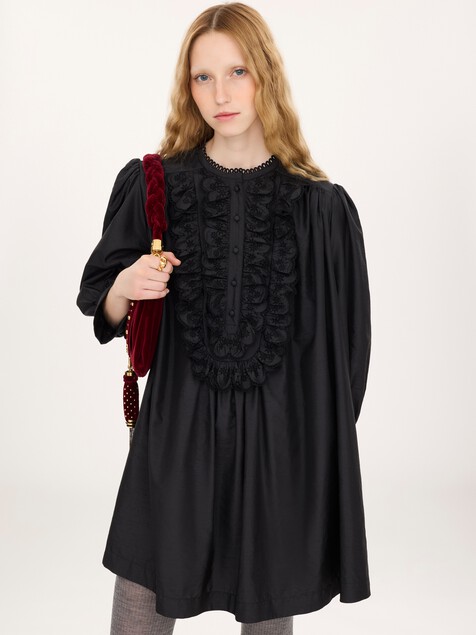 Long-sleeve mini dress in technical taffeta