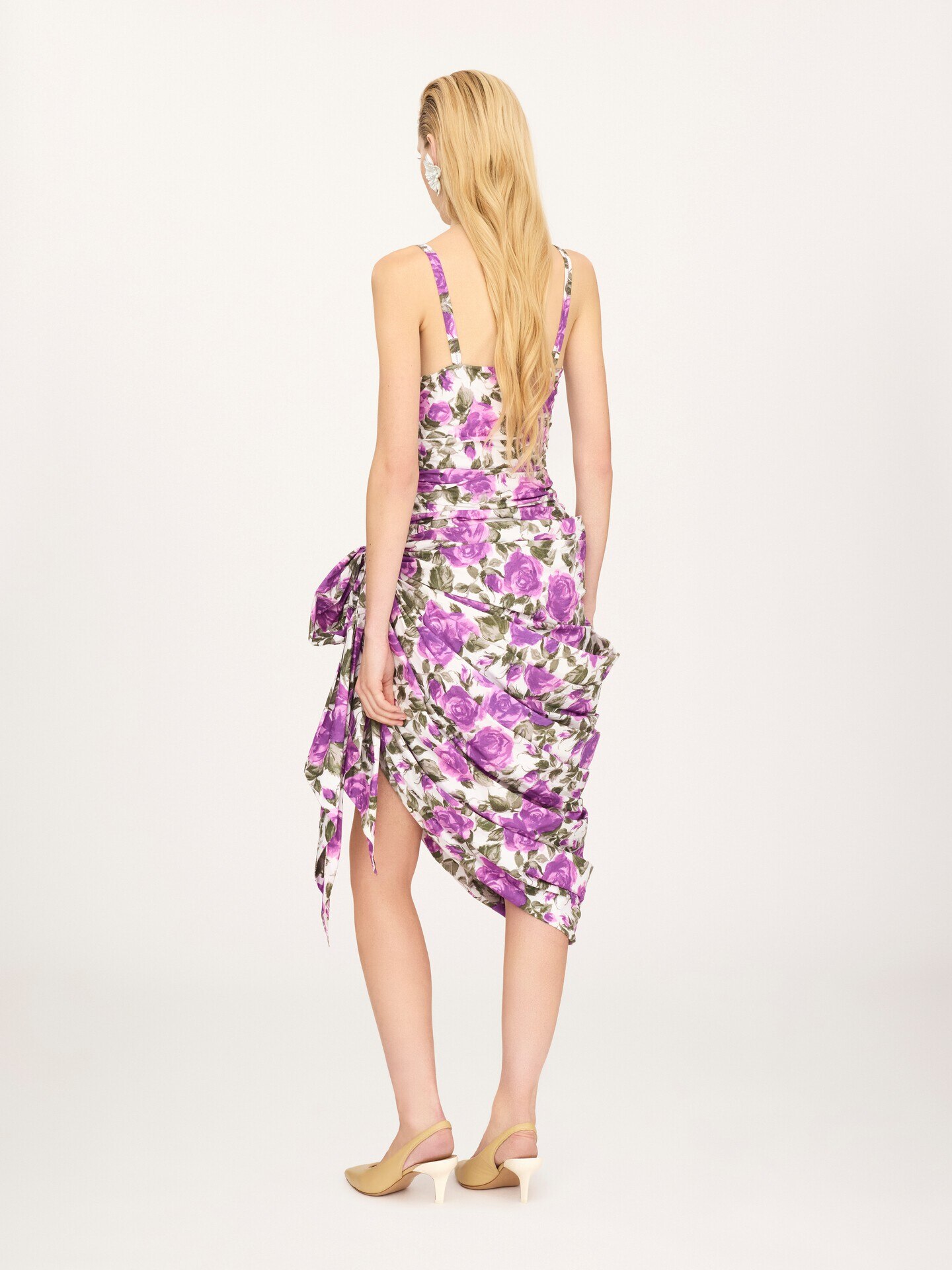 Robe midi bustier portefeuille en popeline de coton - 5