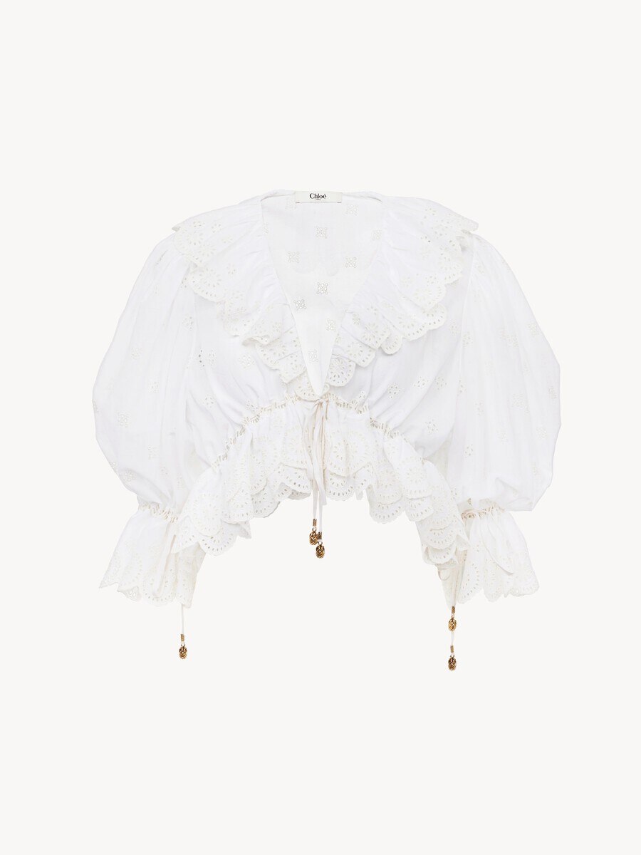 V-neck ruffle top in cotton voile - 2