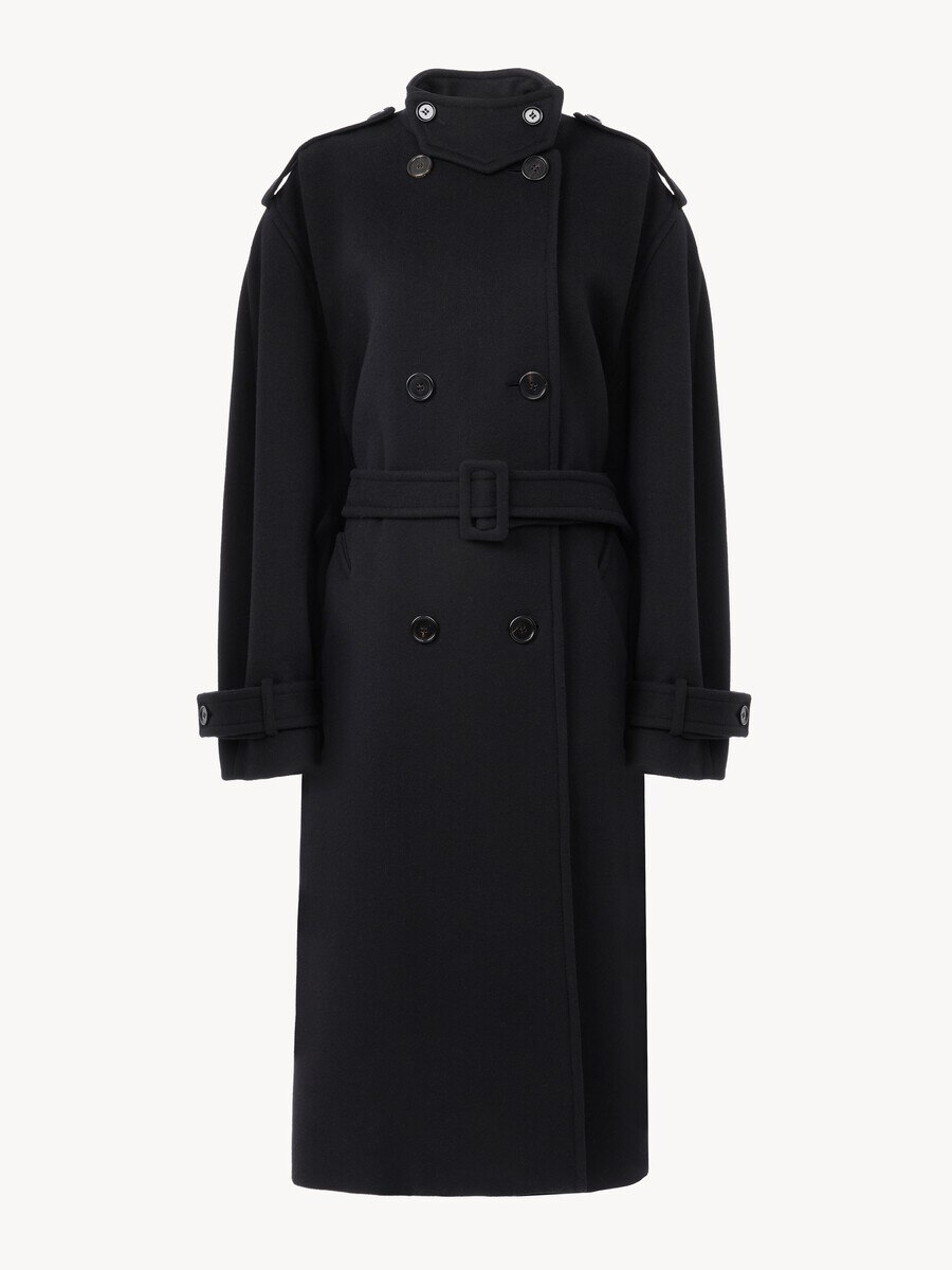 High-neck long coat in double-face wool - 2
