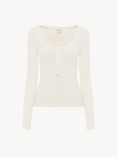 Scoop-neck Henley shirt in cotton jersey - 2